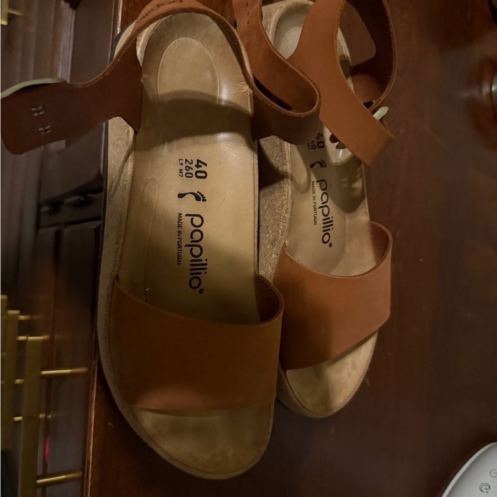 Papillio Women’s Brown Leather Two-Strap Comfort Sandals